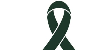Black awareness ribbon sign. Russian green icon with small jungle green, puce and desert sand ones on white background. Illustration.