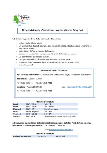 Fiche inscription Baby éveil 2024