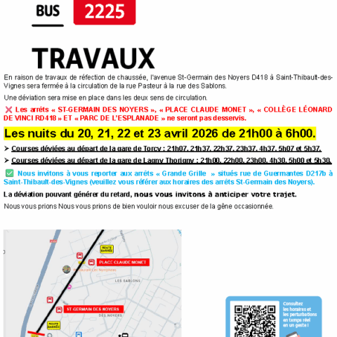 U L2225 travaux de nuit réfection de chaussée D418 St-Thibault-des-Vignes